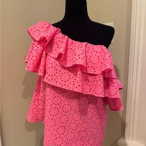 Lilly Pulitzer Hot Pink One-Shoulder Ruffle Top